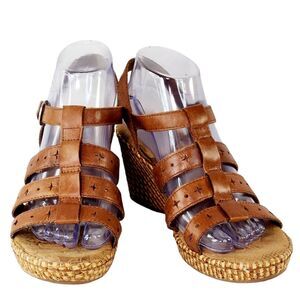 Born B.O.C. Strappy Wedge Sandal Women's Sz 8M Brown Leather Boho Cottagecore